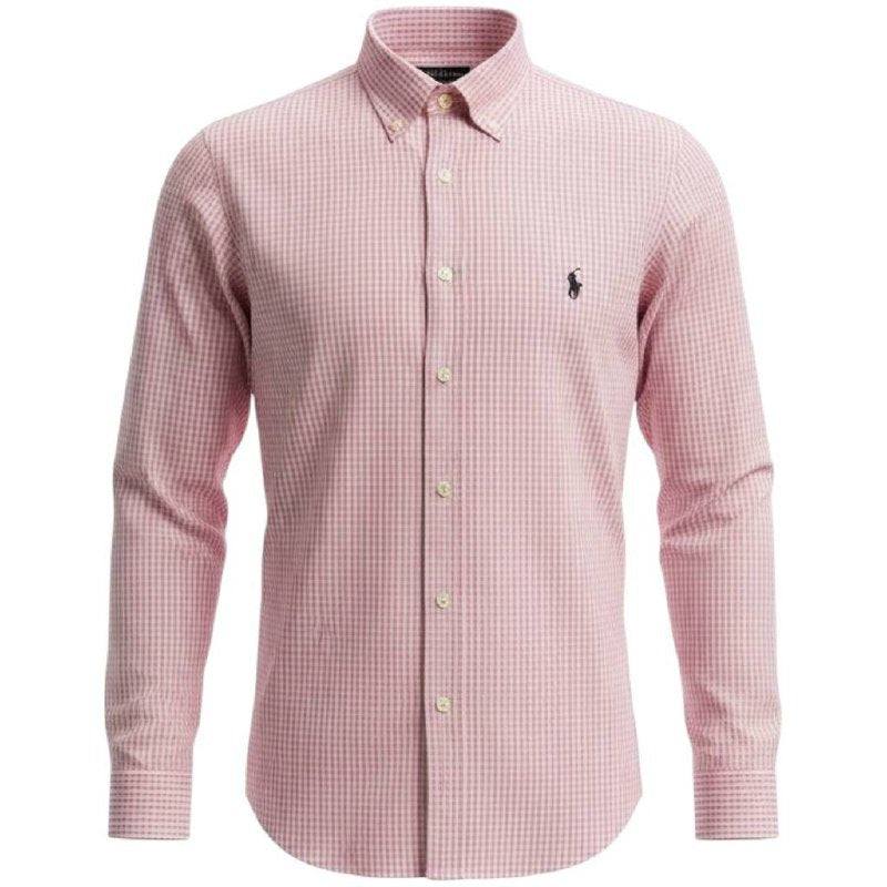 Camisa Ralph Lauren Masculina Micro Xadrez Rosa Pony Preto