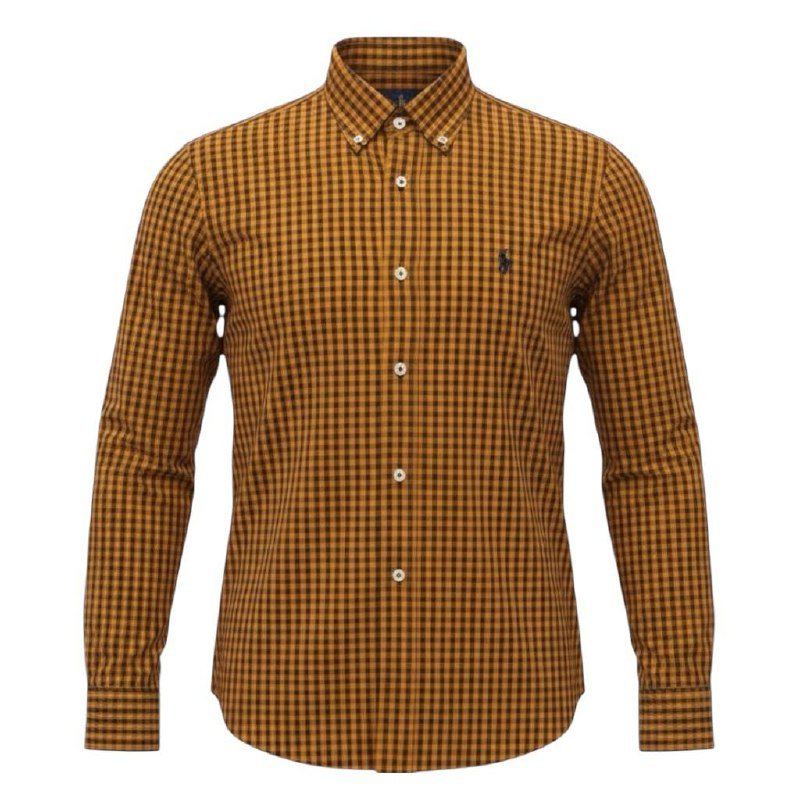 Camisa Ralph Lauren Masculina Xadrez Mostarda Pony Preto