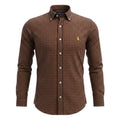 Camisa Ralph Lauren Masculina Xadrez Marrom Pony Dourado