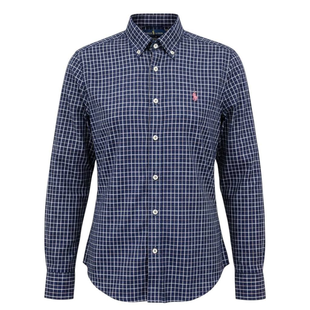 Camisa Ralph Lauren Masculina Xadrez Azul Pony Pitaya