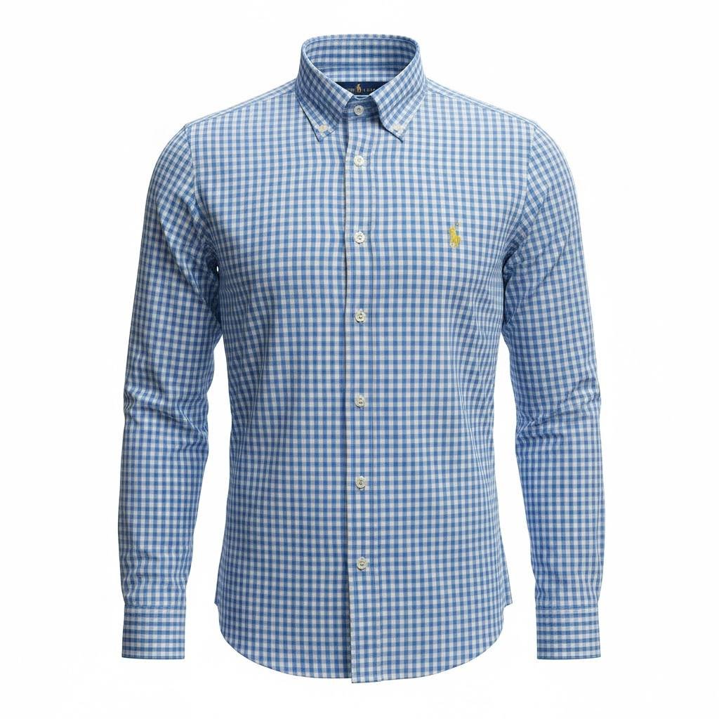 Camisa Ralph Lauren Masculina Xadrez Quadros Azul Pony Amarelo