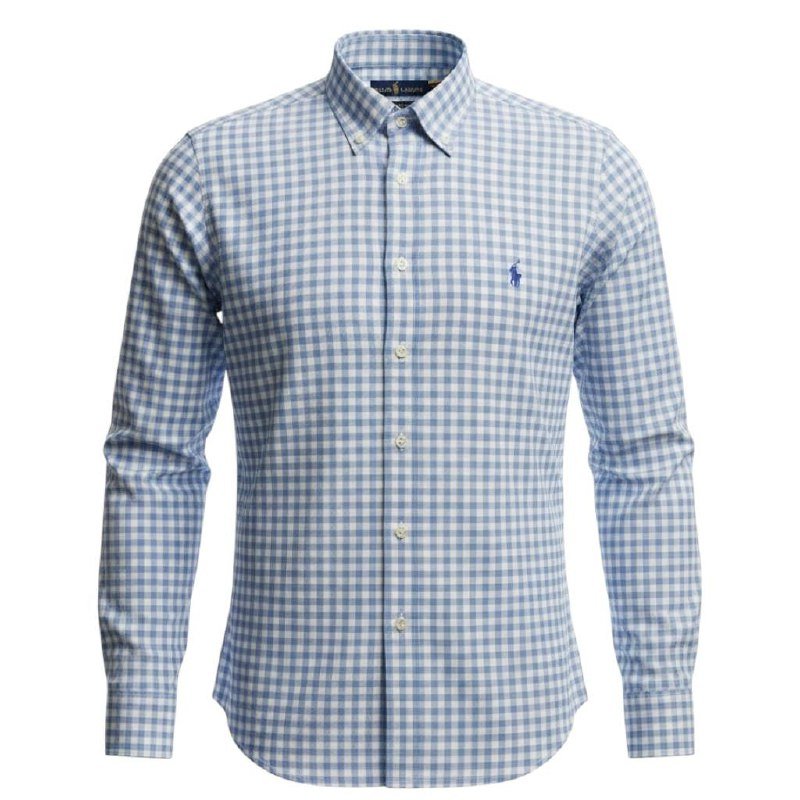 Camisa Ralph Lauren Masculina Xadrez Azul e Branco Pony Azul