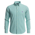 Camisa Ralph Lauren Masculina Xadrez Quadros Verde Água Pony Lilás