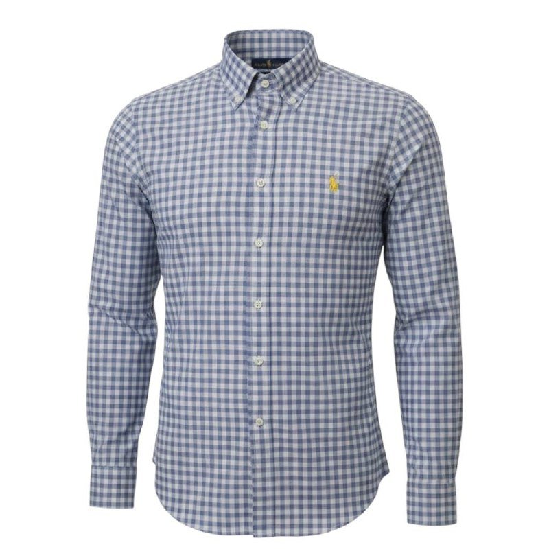 Camisa Ralph Lauren Masculina Xadrez Quadros Cinzenta Pony Amarelo