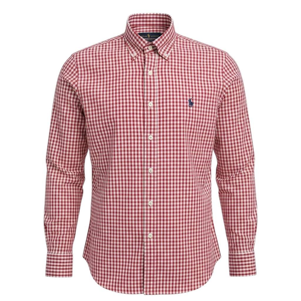 Camisa Ralph Lauren Masculina Xadrez Quadros Vermelho Pony Marinho