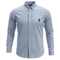 Camisa Ralph Lauren Masculina Oxford Micro Xadrez Clássico Azul Urso Americano