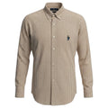 Camisa Ralph Lauren Masculina Oxford Micro Xadrez Clássico Marrom Urso Americano