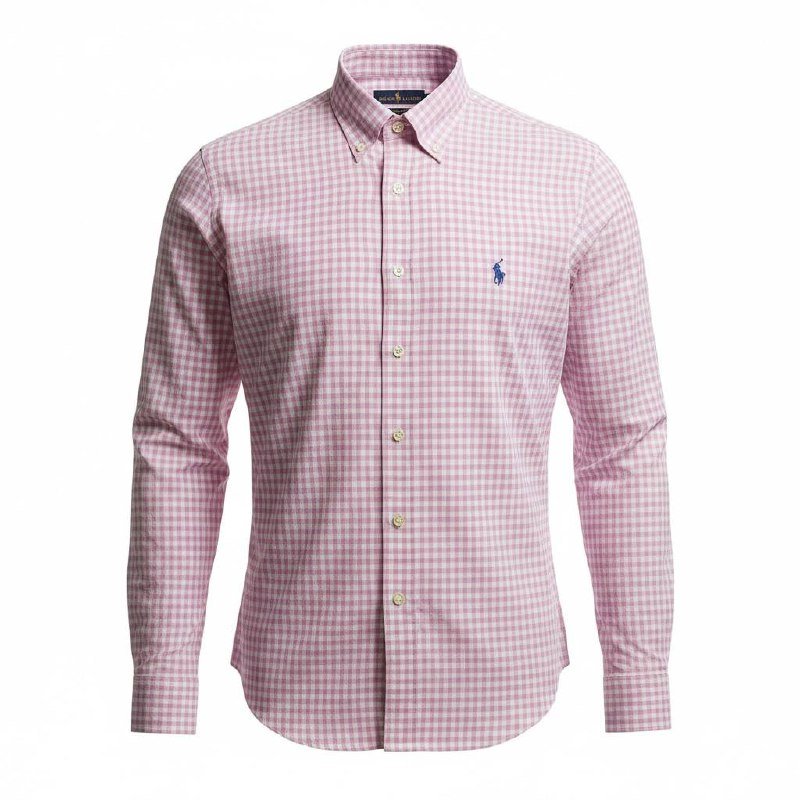 Camisa Ralph Lauren Masculina Xadrez Viscolinho Rosa Pony Marinho