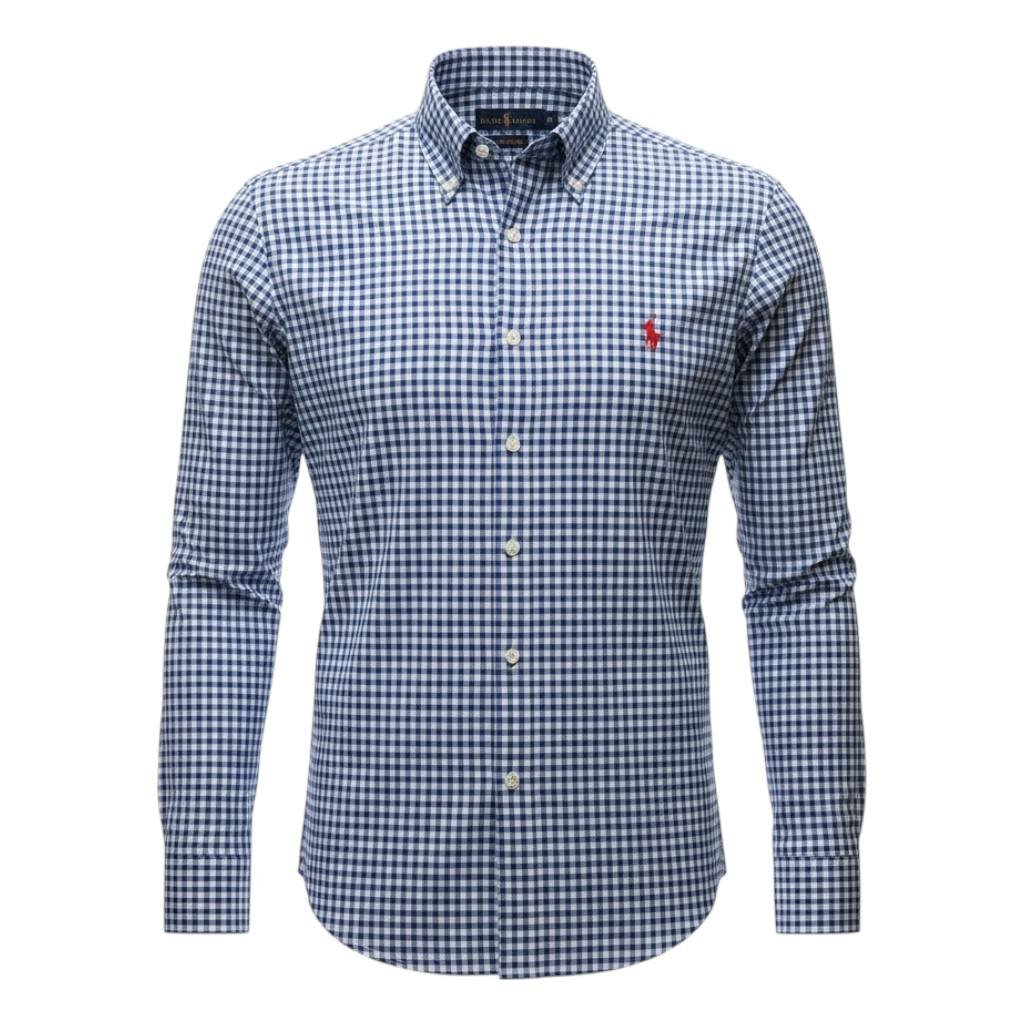Camisa Ralph Lauren Masculina Xadrez Viscolinho Azul Pony Bordô
