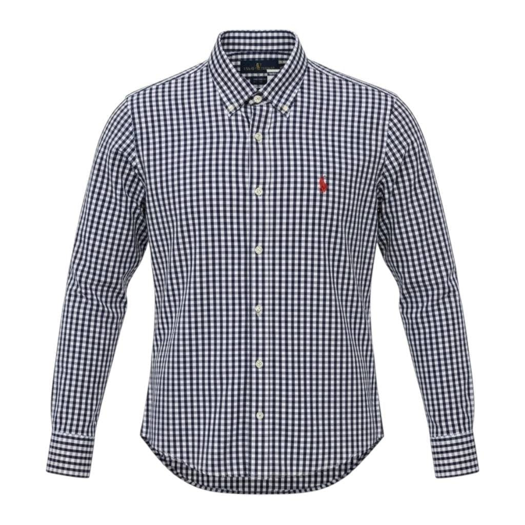 Camisa Ralph Lauren Masculina Xadrez Azul Pony Vermelho