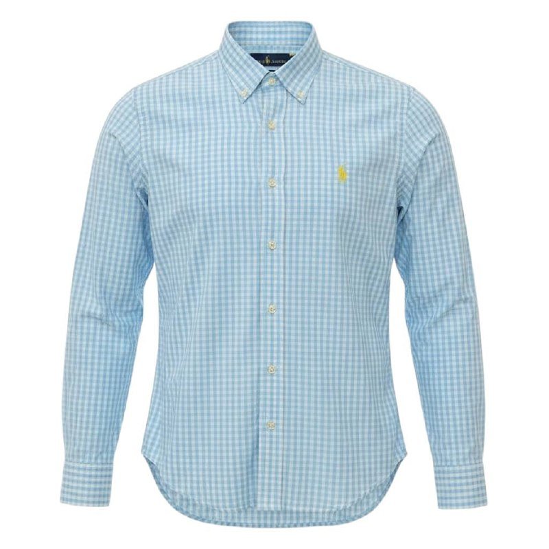 Camisa Ralph Lauren Masculina Xadrez Azul Bebê Pony Amarelo