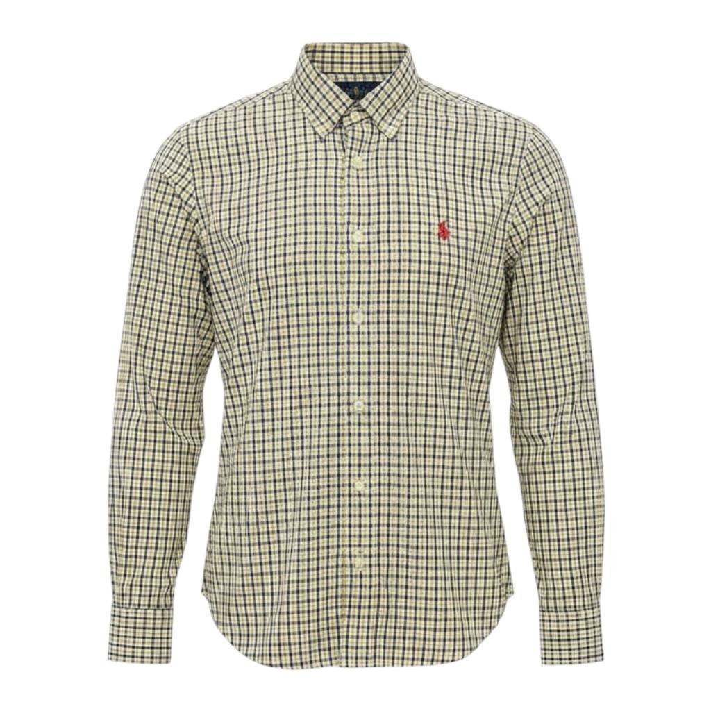 Camisa Ralph Lauren Masculina Xadrez Dourado Pony Vermelho
