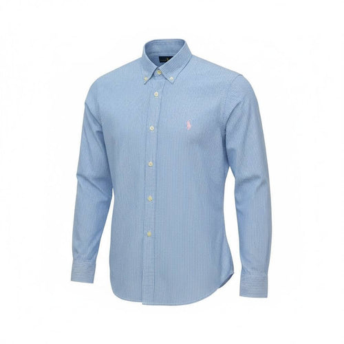 Camisa Ralph Lauren Masculina Azul Bebê Listras Minimalista Pony Rosa