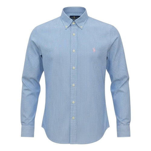 Camisa Ralph Lauren Masculina Azul Bebê Listras Minimalista Pony Rosa