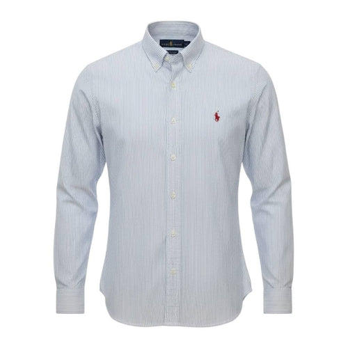 Camisa Ralph Lauren Masculina Branca Listras Executiva Pony Bordô