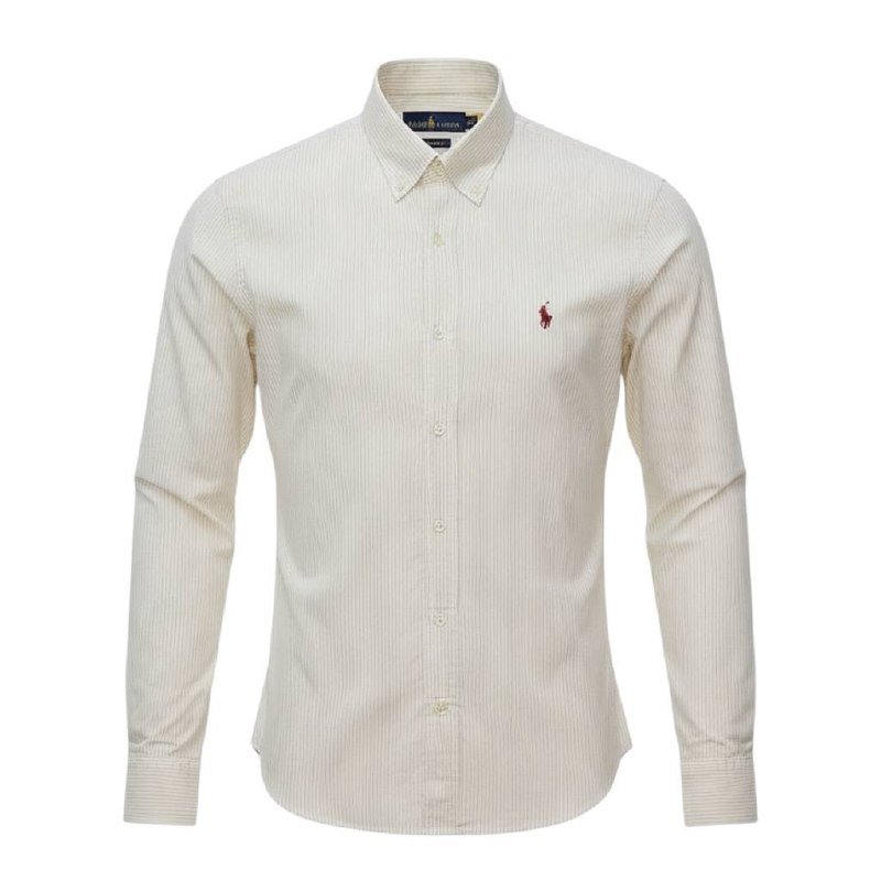 Camisa Ralph Lauren Masculina Creme Listras Executiva Pony Bordô