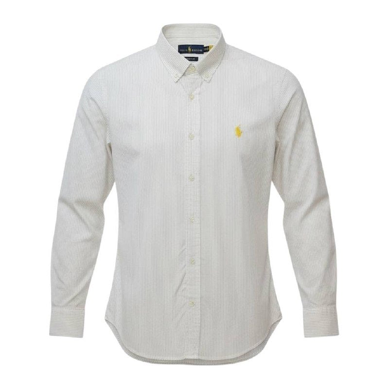 Camisa Ralph Lauren Masculina Branca Listras Executiva Pony Amarelo