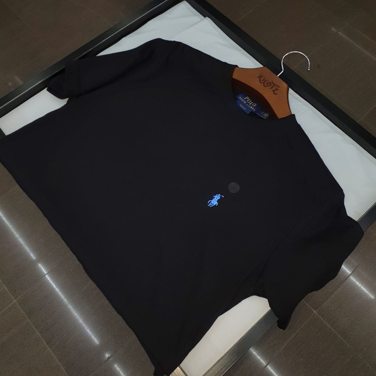Camiseta Básica Ralph Lauren Masculina Preta Pony Azul