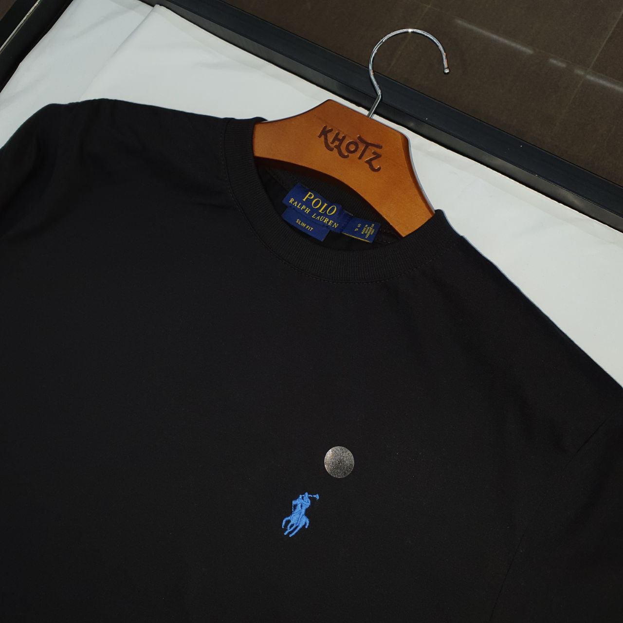 Camiseta Básica Ralph Lauren Masculina Preta Pony Azul