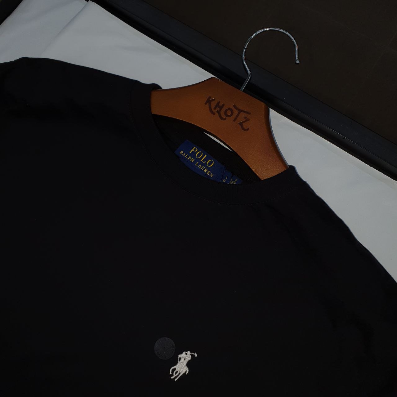 Camiseta Básica Ralph Lauren Masculina Preta Pony Branco