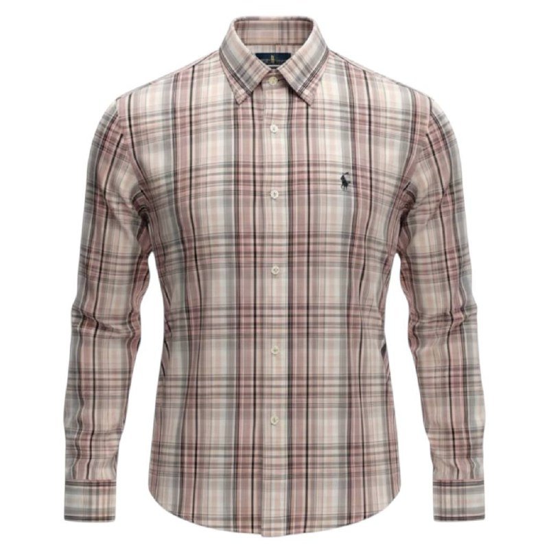 Camisa Ralph Lauren Masculina Xadrez Listras Marrom Maravalha Pony Preto