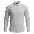 Camisa Ralph Lauren Masculina Xadrez Listrado Azul e Branco Pony Turquesa