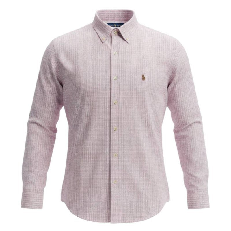 Camisa Ralph Lauren Masculina Xadrez Listrado Uva Pony Cinzento