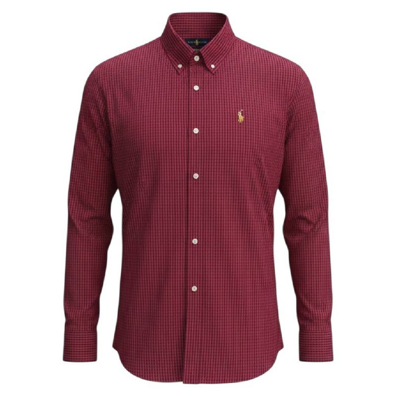 Camisa Ralph Lauren Masculina Micro Xadrez Bordô Pony Colorido