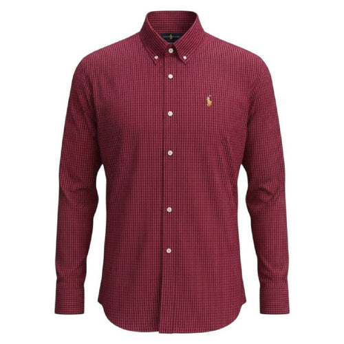 Camisa Ralph Lauren Masculina Micro Xadrez Bordô Pony Colorido