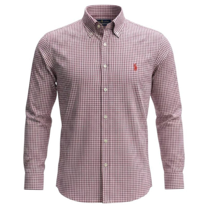 Camisa Ralph Lauren Masculina Micro Xadrez Electrum Pony Pitaya