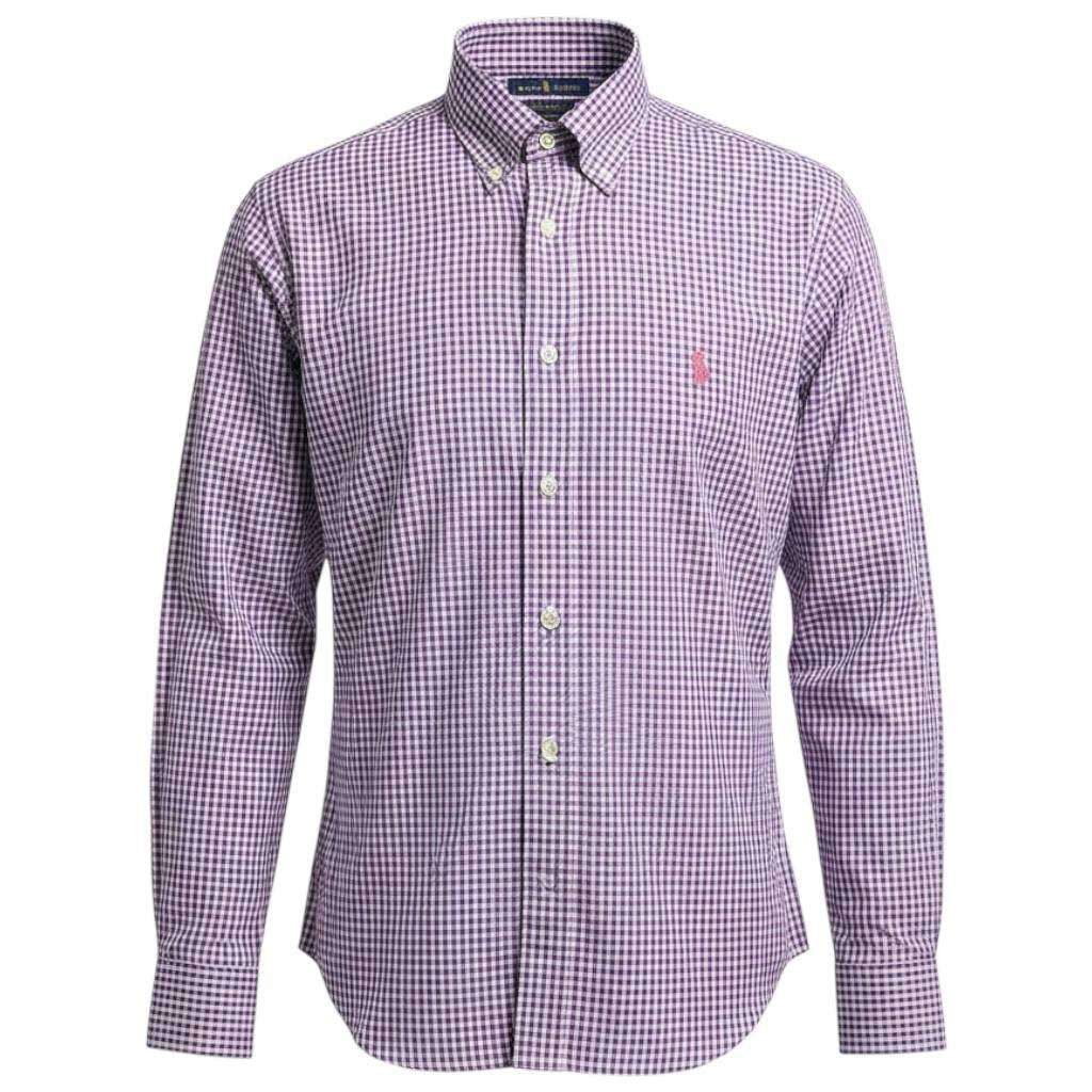 Camisa Ralph Lauren Masculina Micro Xadrez Lilás Pony Pitaya