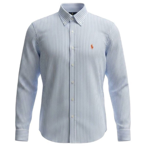 Camisa Ralph Lauren Masculina Azul Bebê Listras Americana Pony Laranja