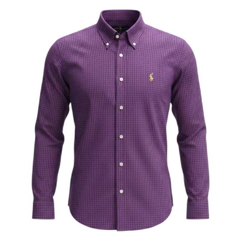 Camisa Ralph Lauren Masculina Micro Xadrez Roxa Pony Colorido