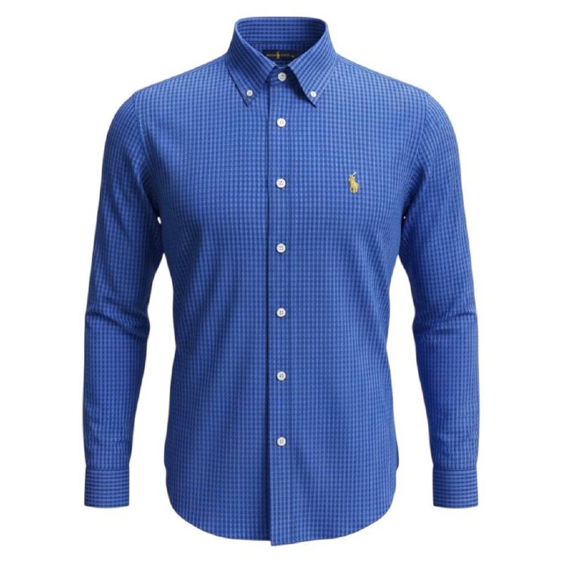 Camisa Ralph Lauren Masculina Micro Xadrez Azul Royal Pony Colorido