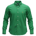 Camisa Ralph Lauren Masculina Oxford Sarjeada Verde Esmeralda Pony Laranja