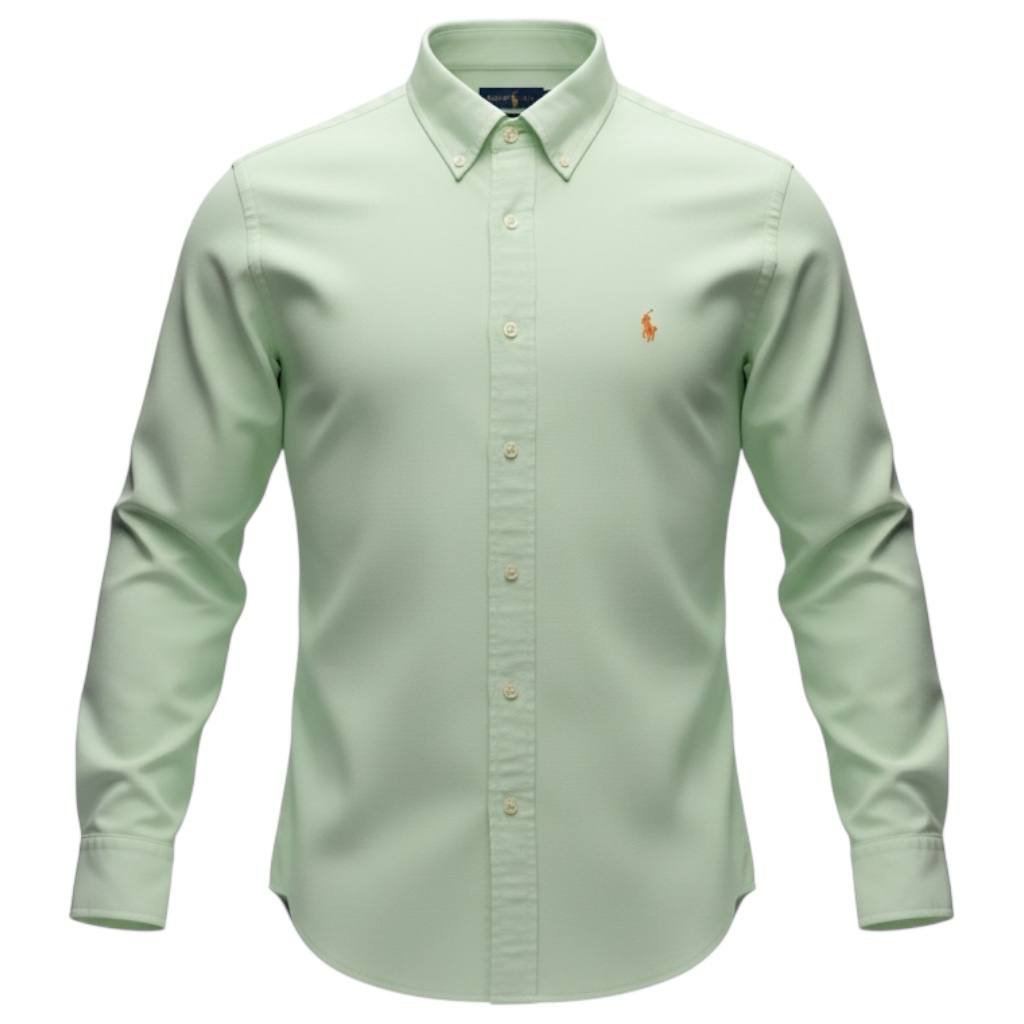 Camisa Ralph Lauren Masculina Oxford Sarjeada Verde Água Pony Laranja