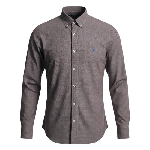 Camisa Ralph Lauren Masculina Micro Xadrez Executivo Bordô Pony Azul