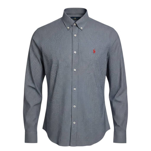 Camisa Ralph Lauren Masculina Micro Xadrez Executivo Azul Pony Vermelho