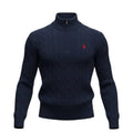 Suéter Trançado Ralph Lauren Masculino Com Zipper Marinho Pony Vermelho