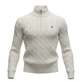Suéter Trançado Ralph Lauren Masculino Com Zipper Creme Pony Marrom