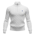 Suéter Trançado Ralph Lauren Masculino Com Zipper Branco Pony Marinho