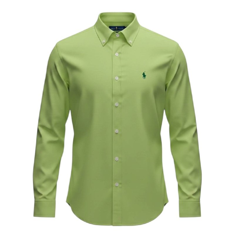Camisa Ralph Lauren Masculina Oxford Seda Verde Abacate Pony Verde