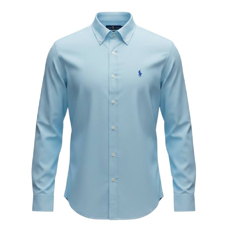 Camisa Ralph Lauren Masculina Oxford Seda Azul Bebê Pony Azul