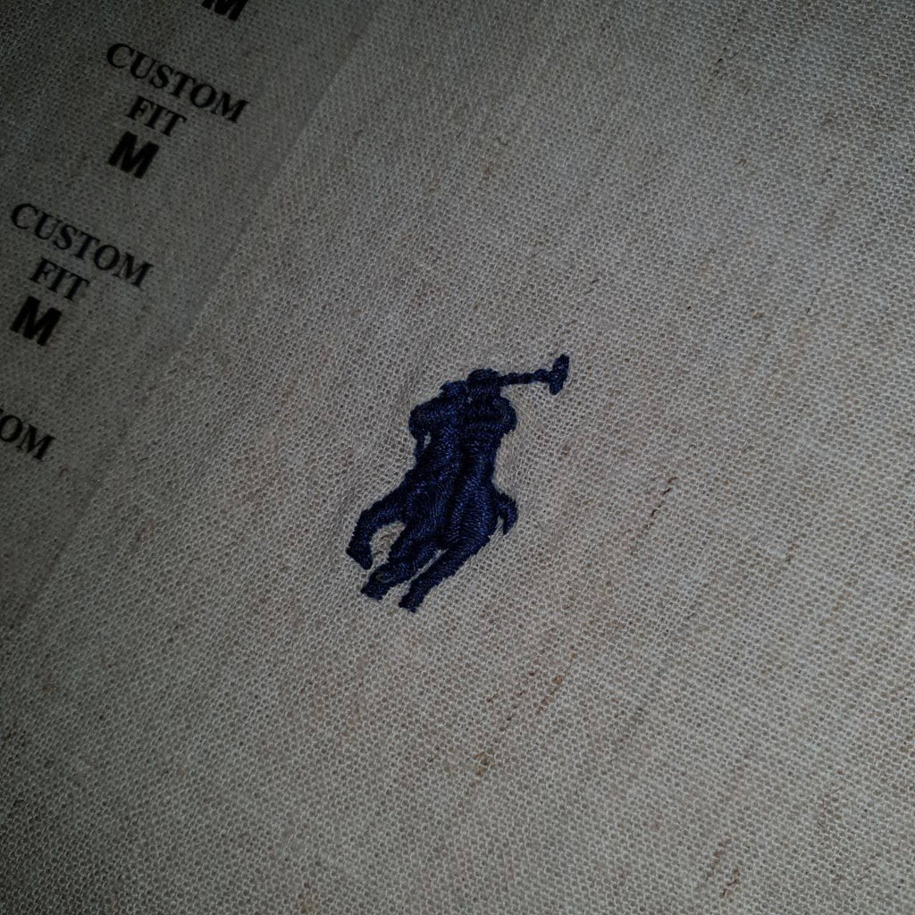 Camisa Ralph Lauren Masculina Linho cor Bege Natural Pony Marinho