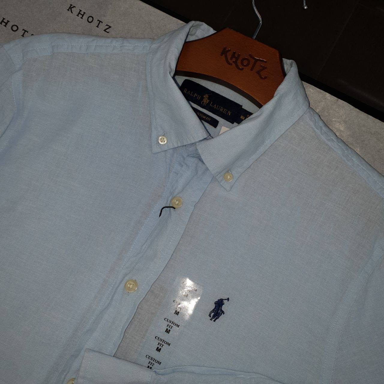 Camisa Ralph Lauren Masculina Linho cor Azul Bebê Pony Azul