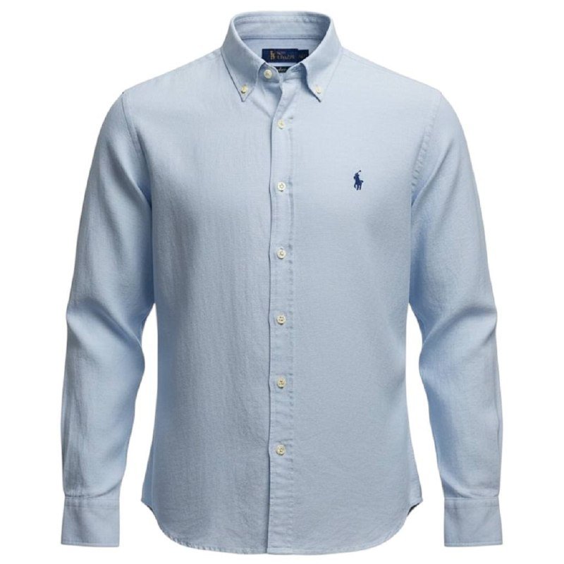 Camisa Ralph Lauren Masculina Linho cor Azul Bebê Pony Azul