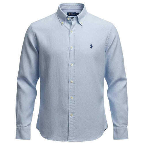 Camisa Ralph Lauren Masculina Linho cor Azul Bebê Pony Azul