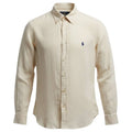 Camisa Ralph Lauren Masculina Linho cor Bege Natural Pony Marinho