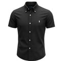 Camisa Ralph Lauren Masculina Oxford Manga Curta Preta Pony Cinza