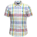 Camisa Ralph Lauren Masculina Manga Curta Xadrez Rosa Americano Pony Marinho